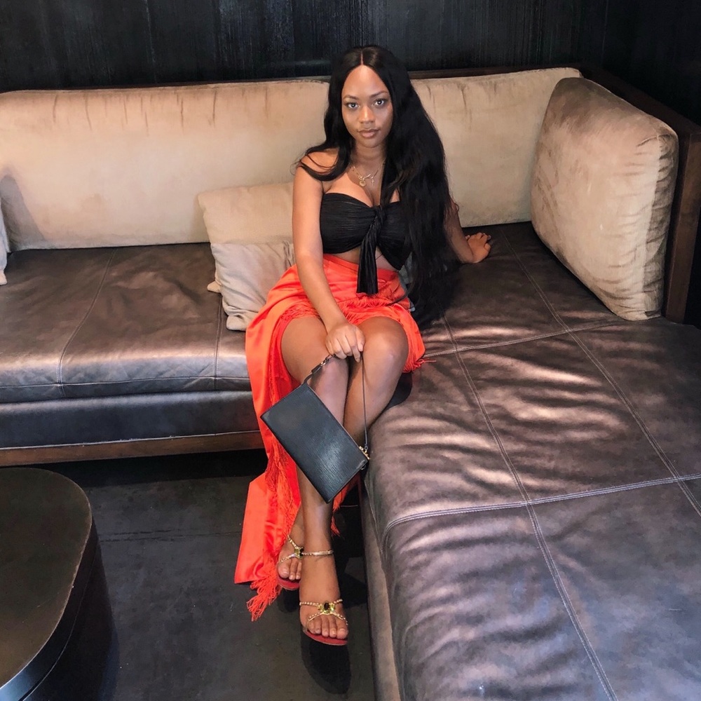 House of CB Orange Fringe Wrap Skirt